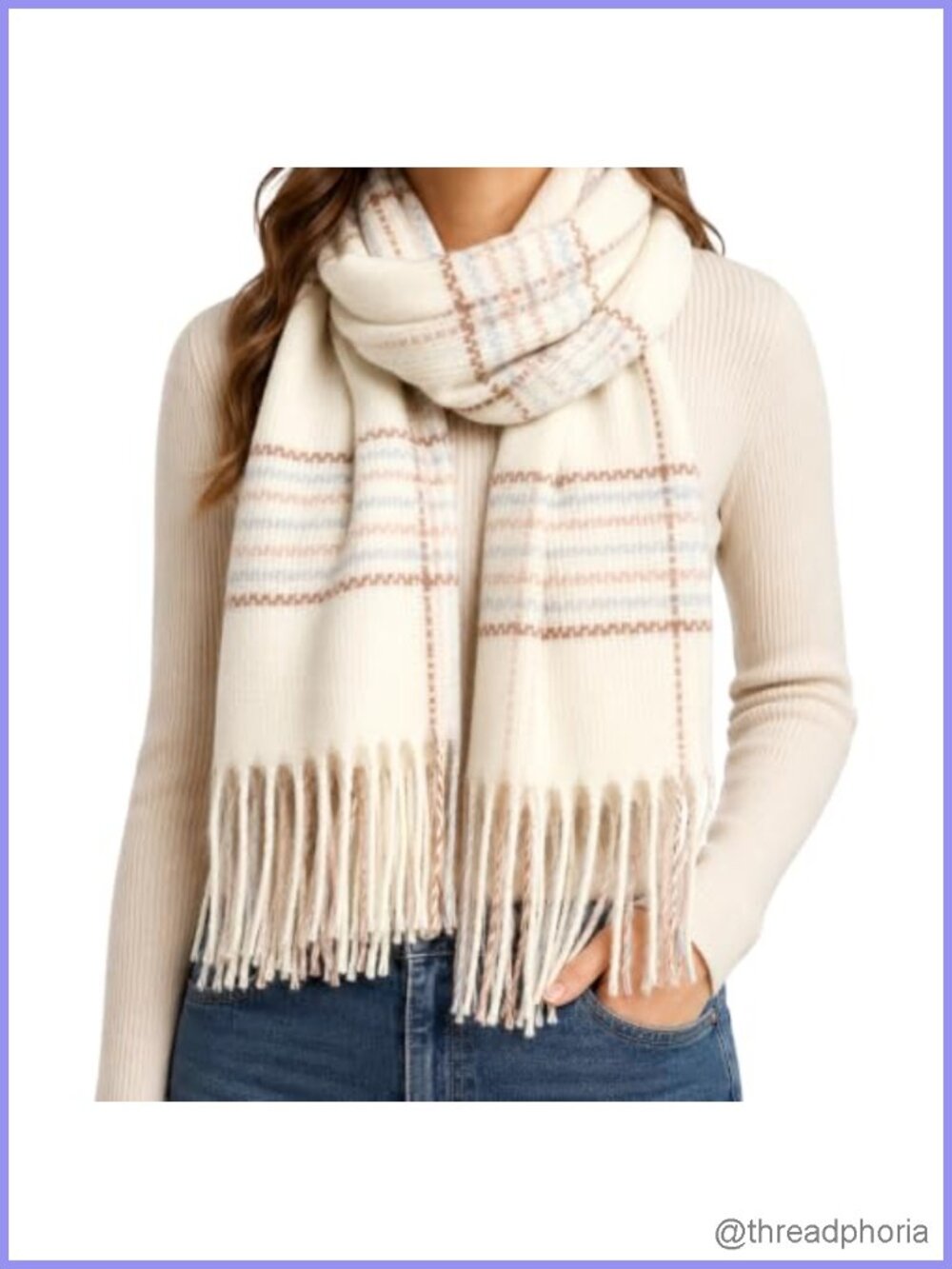 Women's Plaid Shawl Wrap Scarf with Tassels, Oversized Warm Winter Accessory